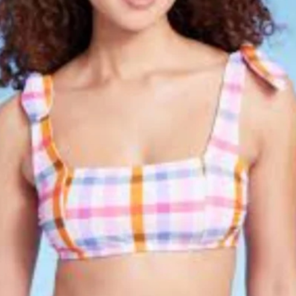 Kona Sol Multicolor Plaid Bikini Top